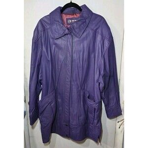 Deerskin Trading Post Women's Size 20 Purple Leather Coat Lined Zipper Vintage